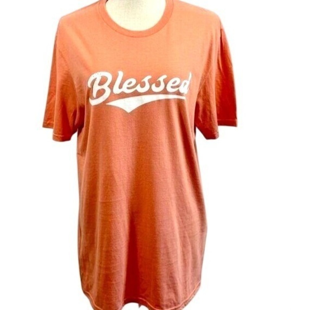 Anvil Shirt Womens Medium Lightweight‎ Soft 100% Cotton Blessed Orange T-Shirt